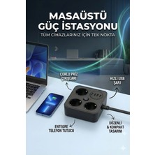 Veraura Lifestyle Akım Korumalı Avrupa Soket Kartı Tip-C USB 2 M Uzatma Kablosu Emniyet Anahtarı ile