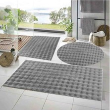 Talvora Home 3lü Kaymaz Yaban Bubble Peluş Banyo Paspası Açık Gri 50*50(Yuvarlak) 50*50 ve 50*70