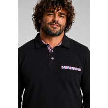 Starbattal Erkek Büyük Beden Polo Yaka Sweat Flota Cep 24407 Sıyah
