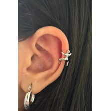 Leo'Stone Tırmanan Çöp Adam Model Tasarım Sıkıştırmalı Gümüş Kadın Earcuff Çelik Kıkırdak Küpe
