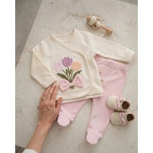 Serde Baby Kız Bebek Çiçekli Süzeneli Zıbın Seti Pembe