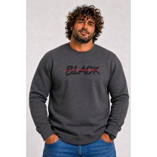 Starbattal Erkek Büyük Beden Sıfır Yaka 3ip Sweat Black 24202 Antrasit Melanj