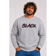 Starbattal Erkek Büyük Beden Sıfır Yaka 3ip Sweat Black 24202 Grı Melanj