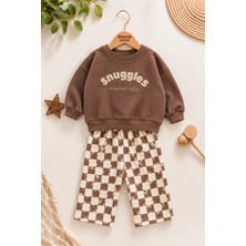 Dinamik çocuk Erkek Bebek Snuggles Nakışlı Sweatshirt Damalı Pantolon 2'li Alt Üst Takım 9-24 Aylık