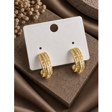 Serelya Pirinç Gold Renk Zirkon Taşlı Yarım Halka Model Kadın Küpe