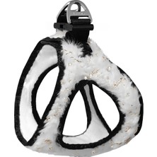 Colezium Üç Kilitli Simli Peluş Kedi Köpek Göğüs Tasması 20-24 cm -Small Beyaz