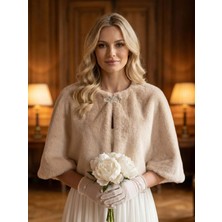 Elegance Scarf Broşlu Premium Suni Kürk Etol Gelin Bolero Gelinlik Bolero Gelin Şalı Abiye Şal Bej