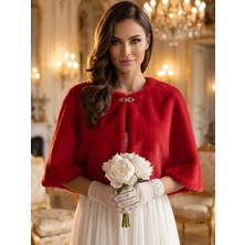 Elegance Scarf Broşlu Premium Suni Kürk Etol Gelin Bolero Gelinlik Bolero Gelin Şalı Abiye Şal Kırmızı