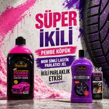 Wolfpar Süper Ikili Pembe Köpük Oto Şampuanı + Mor Simli Lastik Parlatıcı Jel ve Lastik Süngeri Seti