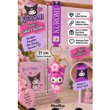 WoodBay Kuromi Figürlü Silikon Anahtarlık 21 cm Sakura Çiçekli Çanta Süsü Hediyelik Aksesuar