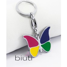 Biuti Renkli Kelebek Metal Anahtarlık, Hediyelik Çanta Süsü