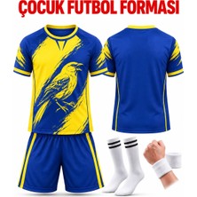 Yensa Çocuk Futbol Forması Sarı-Lacivert Kanarya Görsel Dijital Baskı 4 Parça Forma+Şort+Çorap+Bileklik