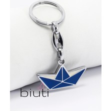 Biuti Kağıttan Gemi Mavi Metal Anahtarlık, Hediyelik Çanta Süsü