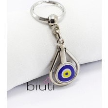 Biuti Nazar Boncuğu Etiketli Çift Taraflı Metal Anahtarlık, Hediyelik Çanta Süsü