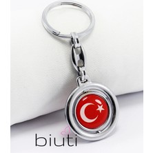 Biuti Döner Çerçeve Türk Bayrağı Çift Taraflı Metal Anahtarlık, Hediyelik Çanta Süsü