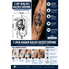1 Ay Kalıcı 24 Saat Sonra Kararan 11X18 cm Büyük Boy Venı Vıdı Vıcı Savaşcı  Model Geçici Dövme Tattoo