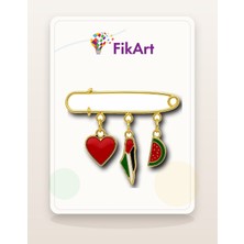 FikArt Kalpli Filistin Üçlü Sallantılı Çengelli Iğne Broş