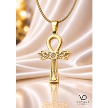 Voyage Accessory Paslanmaz Çelik Altın Renk Mistik Antik Mısır Yaşam Anahtarı Ankh Kolye