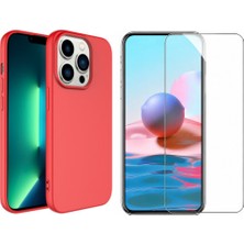 Tekno Grup Iphone 14 Pro Kılıf Içi Kadife Yumuşak Lansman Kılıf-Kırmızı + Cam Ekran Koruyucu