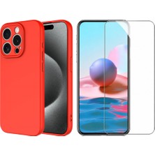 Tekno Grup Iphone 15 Pro Max Kılıf Içi Kadife Yumuşak Lansman Kılıf-Kırmızı + Cam Ekran Koruyucu