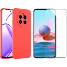 Tekno Grup Realme 12 4g Kılıf  Içi Kadife Yumuşak Lansman Kılıf-Kırmızı + Cam Ekran Koruyucu