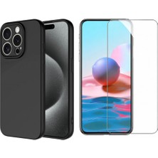 Tekno Grup Iphone 15 Pro Kılıf Içi Kadife Yumuşak Lansman Kılıf-Siyah + Cam Ekran Koruyucu