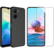 Tekno Grup Vivo Y16 Kılıf Içi Kadife Yumuşak Lansman Kılıf-Siyah + Cam Ekran Koruyucu