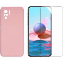 Tekno Grup Xiaomi Redmi Note 10S Kılıf  Içi Kadife Yumuşak Lansman Kılıf-Açık Pembe + Cam Ekran Koruyucu