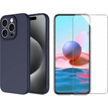 Tekno Grup Iphone 15 Pro Kılıf Içi Kadife Yumuşak Lansman Kılıf-Lacivert + Cam Ekran Koruyucu