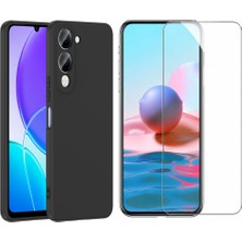 Tekno Grup Vivo Y19 Kılıf Içi Kadife Yumuşak Lansman Kılıf-Siyah + Cam Ekran Koruyucu