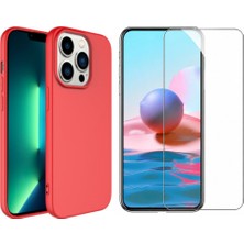 Tekno Grup Iphone 14 Pro Max Kılıf Içi Kadife Yumuşak Lansman Kılıf-Kırmızı + Cam Ekran Koruyucu