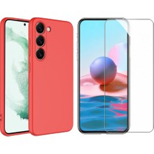 Tekno Grup Galaxy S23 Kılıf Içi Kadife Yumuşak Lansman Kılıf-Kırmızı + Cam Ekran Koruyucu