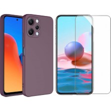 Tekno Grup Xiaomi Redmi 12 Kılıf  Içi Kadife Yumuşak Lansman Kılıf-Koyu Mor + Cam Ekran Koruyucu