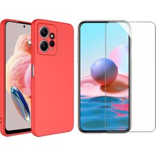 Tekno Grup Xiaomi Redmi Note 12 4g Kılıf  Içi Kadife Yumuşak Lansman Kılıf-Kırmızı + Cam Ekran Koruyucu