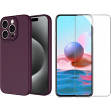 Tekno Grup Iphone 15 Pro Max Kılıf Içi Kadife Yumuşak Lansman Kılıf-Koyu Mor + Cam Ekran Koruyucu