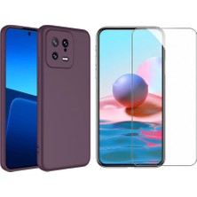 Tekno Grup Xiaomi Mi 13 Kılıf  Içi Kadife Yumuşak Lansman Kılıf-Koyu Mor + Cam Ekran Koruyucu