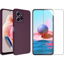 Tekno Grup Xiaomi Redmi Note 12 4g Kılıf  Içi Kadife Yumuşak Lansman Kılıf-Koyu Mor + Cam Ekran Koruyucu