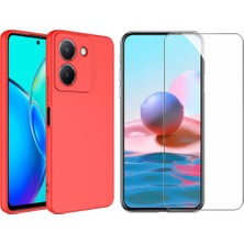 Tekno Grup Vivo Y36 4g Kılıf Içi Kadife Yumuşak Lansman Kılıf-Kırmızı + Cam Ekran Koruyucu
