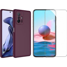 Tekno Grup Xiaomi Mi 11T 5g Kılıf  Içi Kadife Yumuşak Lansman Kılıf-Koyu Mor + Cam Ekran Koruyucu