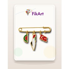 FikArt Türkiye Filistin Üçlü Sallantılı Çengelli Iğne Broş