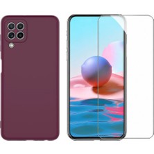 Tekno Grup Galaxy M22 Kılıf Içi Kadife Yumuşak Lansman Kılıf-Koyu Mor + Cam Ekran Koruyucu