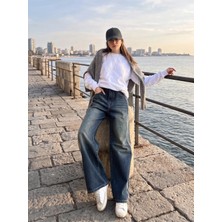 Harmony Factory Wide Leg Yüksek Bel Yan Şeritli Vintage Yıkamalı Kot Pantolon