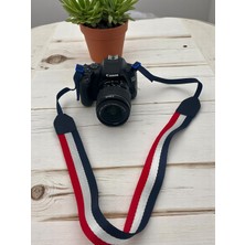 Anatolia Craft Dslr ve Slr Fotoğraf Makineleri Için Lacivert-Kırmızı-Beyaz Çizgili Boyun ve Omuz Askısı,kayışı