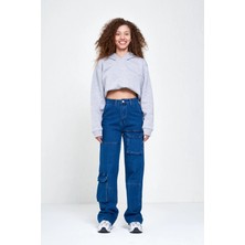 Harmony Factory Wide Leg Yüksek Bel Kargo Cepli Denim Kot Pantolon Büyük Beden
