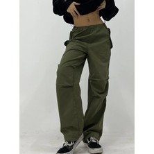 Harmony Factory Wide Leg Haki Kumaş Kargo Pantolon