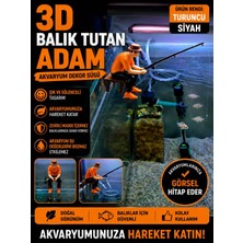 🎣 3D Balık Tutan Adam – Akvaryum Dekor Süsü (Turuncu/siyah Renk)