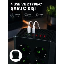 Semel 8'li Dikey Çoklu Priz 4 USB 2 Type-C Akım Korumalı Anahtarlı Priz