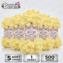 Alize Puff - 13 Açık Sarı - 5'li Paket x 100GR / 9 Metre / Parmak Örgü Ipi / Battaniye,şal,şapka,bere,yastık Kılıfı,paspas