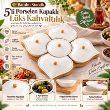 Tasarım Evi Bambu Standlı 5’li Porselen Kapaklı Lüks Kahvaltılık