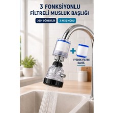 Evgereçlerim 3 Fonksiyonlu Musluk Başlığı + Yedek Filtre, Şeffaf Plastik Malzeme ile Su Tasarrufu Sağlar